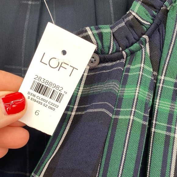 LOFT Green Black Plaid Short cap sleeve dress size 6 - Picture 7 of 10